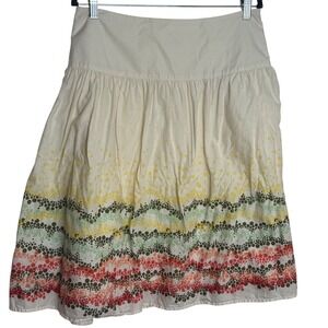 J Jill Women Size 12 Beige Cotton A Line Skirt Dot Print Pleated Boho Zip